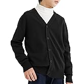 CUNYI Boys' Button-up Cardigan with Elbow Patches V-Neck Cotton Knit Sweater Casual Outerwear