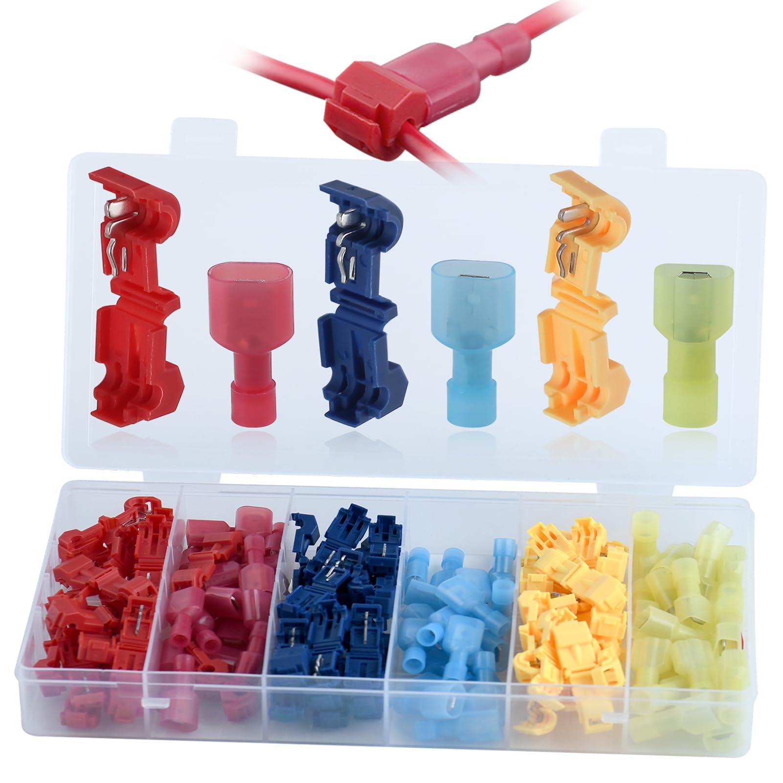 LEONTOOL 120 Pcs T-Tap Wire Connectors Kit, 22-10 AWG Self-stripping Quick Splice Wire Connectors, Nylon Fully Insulated Quick Disconnect Wire Tap Connectors, Waterproof Wire Connectors (60 Pairs)