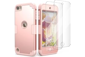 IDweel for iPod Touch Case with 2 Screen Protectors, 3 in 1 Hard PC Case + Silicone Shockproof for Kids Heavy Duty Hard Case Cover for iPod Touch 7th/6th/5th Generation,Rose Gold