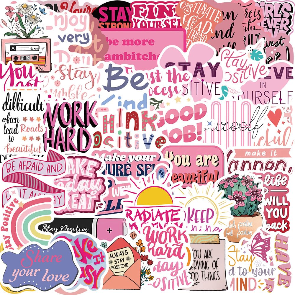 Pink Inspirational Phrase Stickers 50 Pcs Vinyl Aesthetic Motivational Stickers for Laptop Skateboard Scrapbook Computer Water Bottle Luggage Bike Car,Waterproof Cute Funny Sticker for Teens Adults