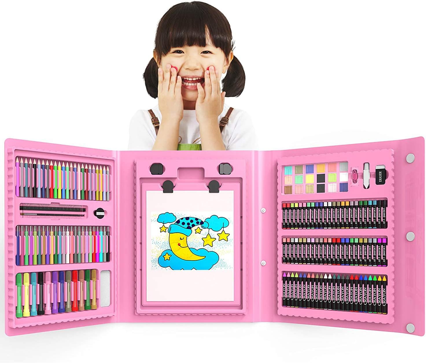 Amazon Aoonux 色鉛筆 176色 お絵かきセット 描き用 子供 塗り絵 収納 携帯便利 卒園 入園 入学 プレゼント 文房具 絵具セット ピンク 色鉛筆 水彩絵具 クレヨン 固形水彩 鉛筆削り 消しゴム付き 色鉛筆 文房具 オフィス用品