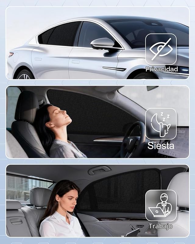 Cortina solar para carro de bebé, 2 unidades para vidros laterais traseiros, tecido elástico duplo respirável, proteção UV e rede mosquiteira, preto