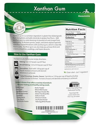 Judee S Xanthan Gum 8 Oz Non Gmo Keto Friendly Gluten Nut Free Dedicated Facility Low Carb Thickener For Protein Shakes Smoothies Gravies Salad Dressings Essential For Gluten Free Baking Amazon Com
