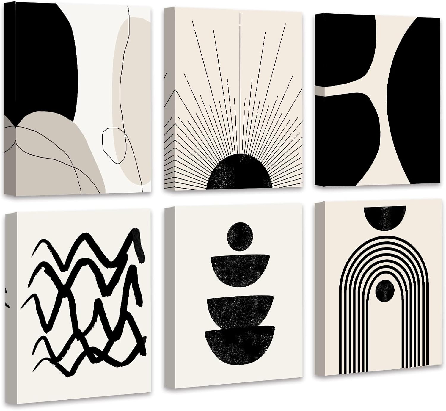 Wall Décor - 𝗗𝗿𝘀𝗼𝘂𝗺 Abstract Boho Wall Art Minimalist Geometric 𝗙𝗿𝗮𝗺𝗲𝗱 Wall Decor Boho Room Decor Black Brown Beige Line Art Canvas Painting Mid Century Modern Prints Bohemian Posters for Living Room Bedroom Kitchen Office Home Decor Set of 6, 8x10in (Framed)