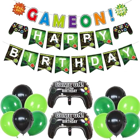 Amazon Co Jp Fun ビデオゲーム 誕生日 飾り付けセット ゲームコントローラ ブラック 緑 バルーン 風船 ゲームのテーマの誕生日 装飾 パーティー装飾 Happy Birthdayバナー 装飾 ゲームファン向けの誕生日パーティー用品 男の子 おもちゃ