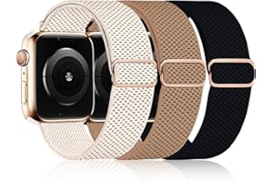 ATPZEVI 3 Pack Stretchy Nylon Band Compatible with Apple Watch Band 41mm 40mm 38mm Women Men, Adjustable Sport Solo Loop Elastic Strap for iWatch Series Ultra/SE/9/8/7/6/5/4/3/2/1, Starlight/Brown/Black