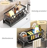 ViVaVee Sink Caddy Kitchen Storage Organiser with Sponge Holder Black view 4