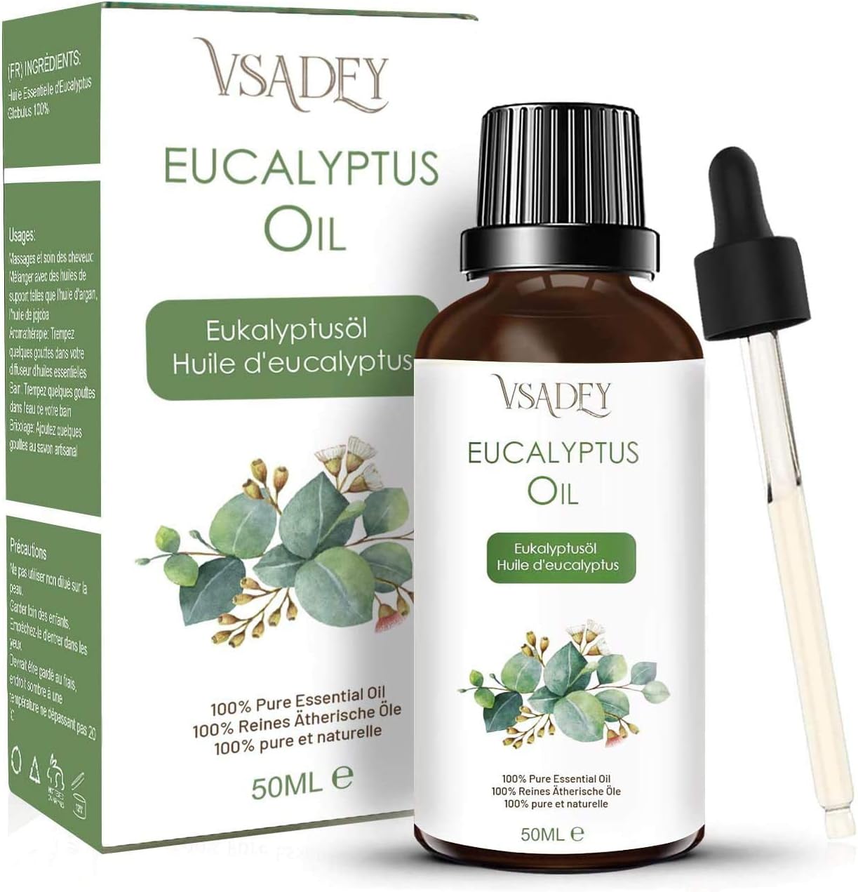 VSADEY Huile Essentielle d'Eucalyptus 50ml, Huile d'Eucalyptus 100