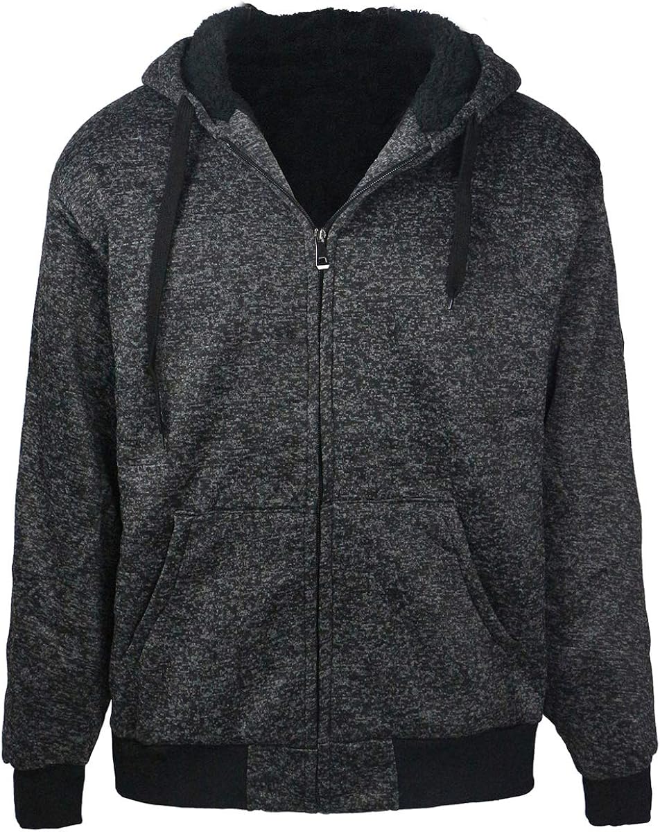 Plus Size S-5XL Marled Fleece Hoodie for Men Heavyweight Sherpa Lined Full Zip Up Big&Tall Long 