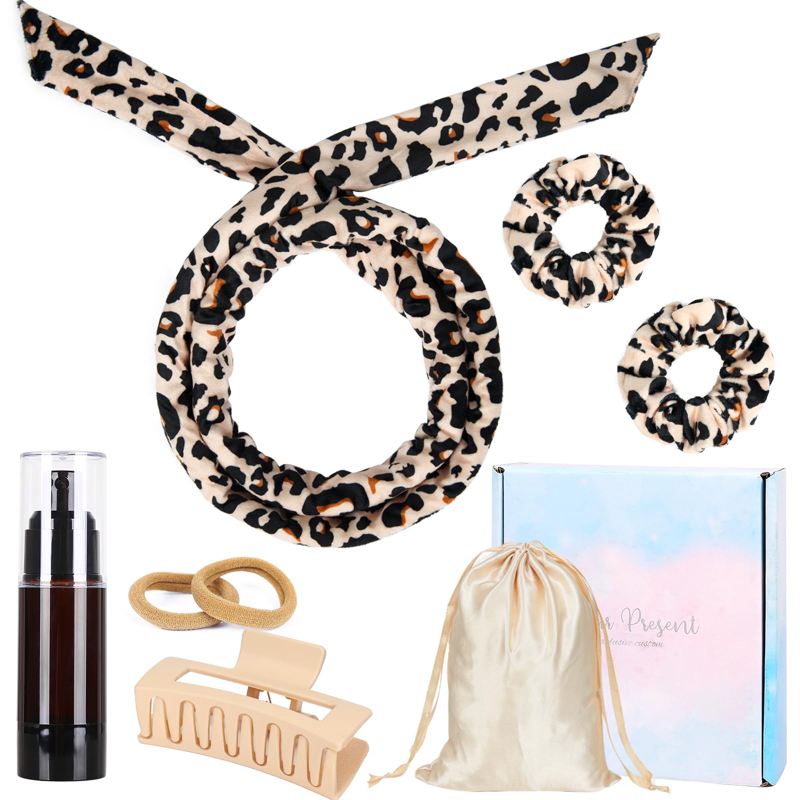 Heatless Curlers Headband, Soft Velour Heatless Curls, Overnight Heatless Hair Curling Set, Hair Curlers No Heat for Short & Long Hair (Leopard)