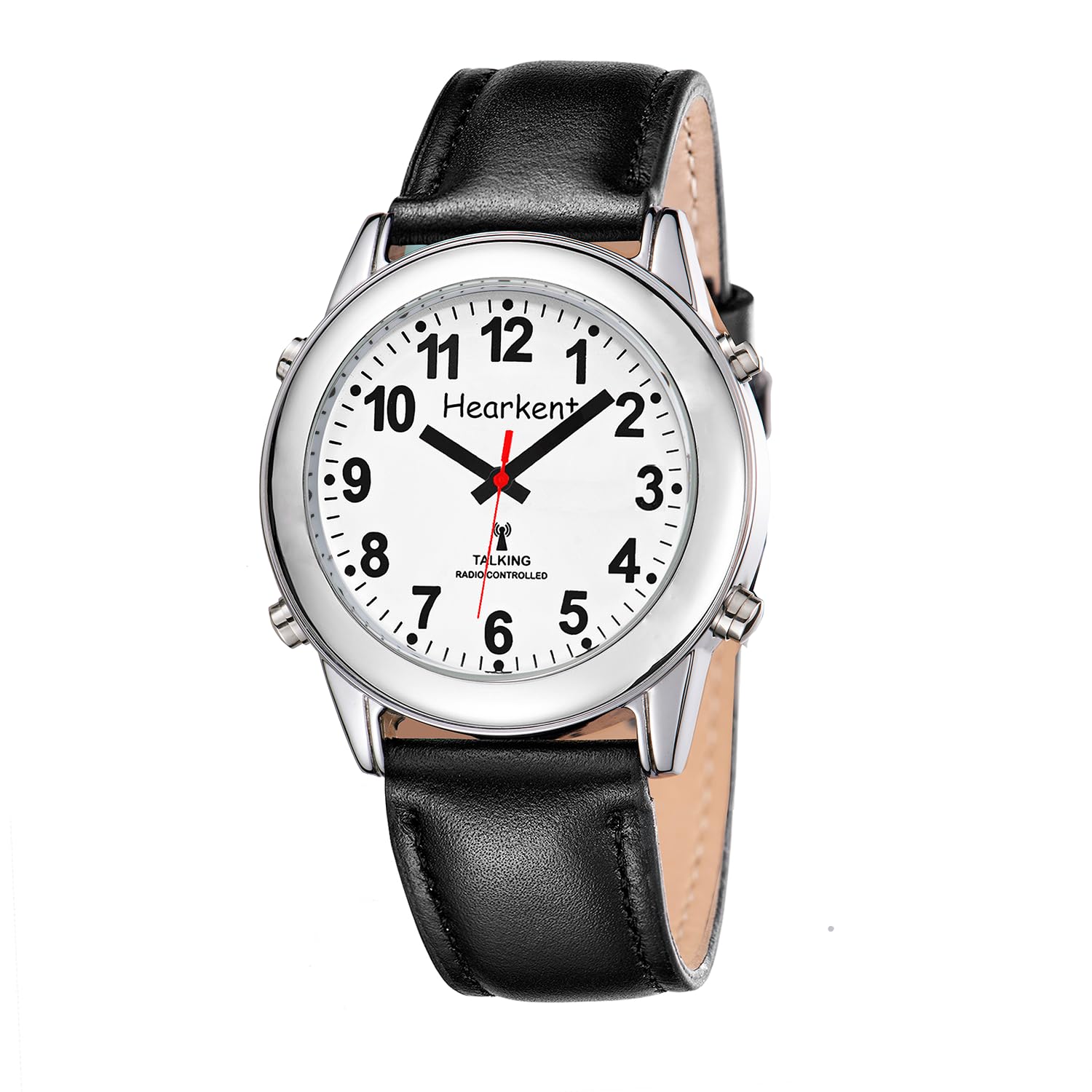 Hearkent Atomic Talking Watch with Large Numbers and Expandable Strap self-Setting for Visually impaired Blind or Elder People (Leather Strap, Men Size)