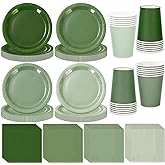 Whaline 244Pcs Sage Green Tableware Set Serves 48 Gradient Green Disposable Dinnerware 48 9" Plates 48 7" Plate 48 9oz Cups 100 Napkins for Wedding Birthday Party Supplies