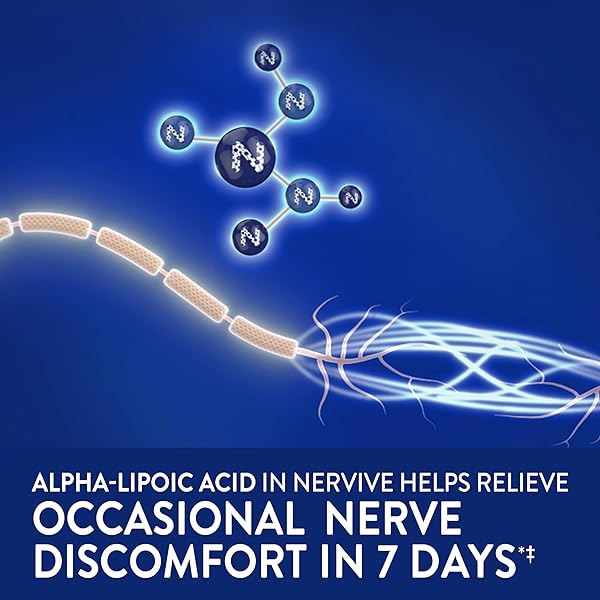 NERVIVE NERVE RELIEF PM, OCCASIONAL NERVE DISCOMFORT II, SLEEP AID, STARTS WORKING IN 7 DAYS, STABBING, BURNING, ALPHA LIPOIC ACID, MELATONIN, B VITAMINS, TURMERIC, GINGER, NERVIVE SUPPLEMENT, 30 CT