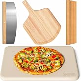 Gyreuni 15''Pizza Stone for Oven and Grill with Pizza Peel,Baking Stone Set | Complete pizza stone set:15 x 12 inch Baking stone and pizza peel,Pizza Cutter and Parchment Paper,perfect for crispy pizza