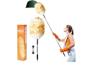 NEWONG Extendable Lambswool Duster 30-55inch with Aluminium Alloy Handle, Natural Long Feather Duster for Cleaning Fans, Ceiling, Bookshelevs, for Home&Office