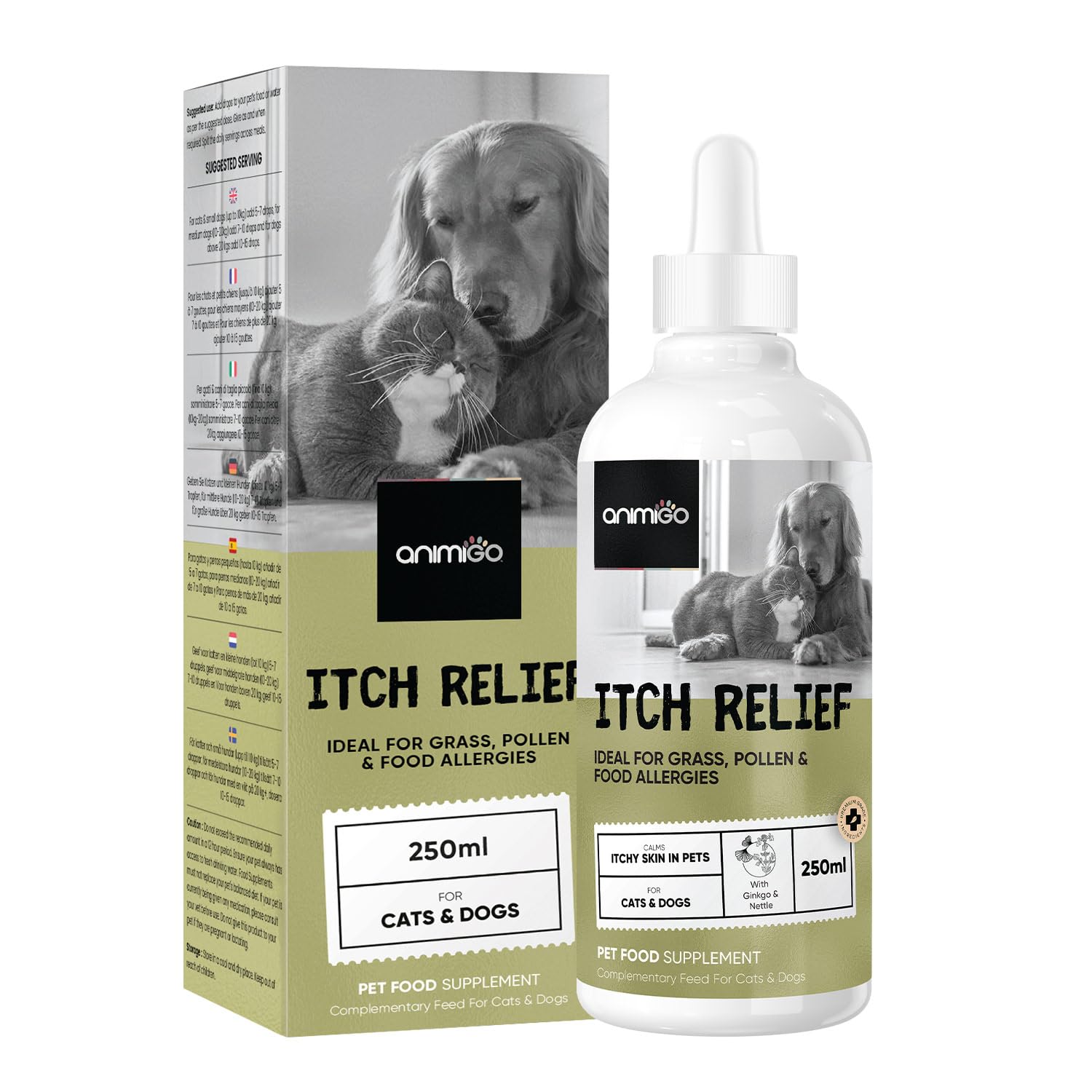 Herbal Cat and Dog Itchy Skin Relief Liquid - 250ml - Add Drops to Food/Water - Long Term Itchy Dog Skin Relief - 100% Natural Itchy Skin and Hot Spot Relief Drops for Dogs & Cats - Nourishes Skin