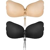 Cmojsk Sticky Bra, Backless Strapless Bra Push Up, Adhesive Invisible Lift Up Bras 2 Pairs Black/Beige