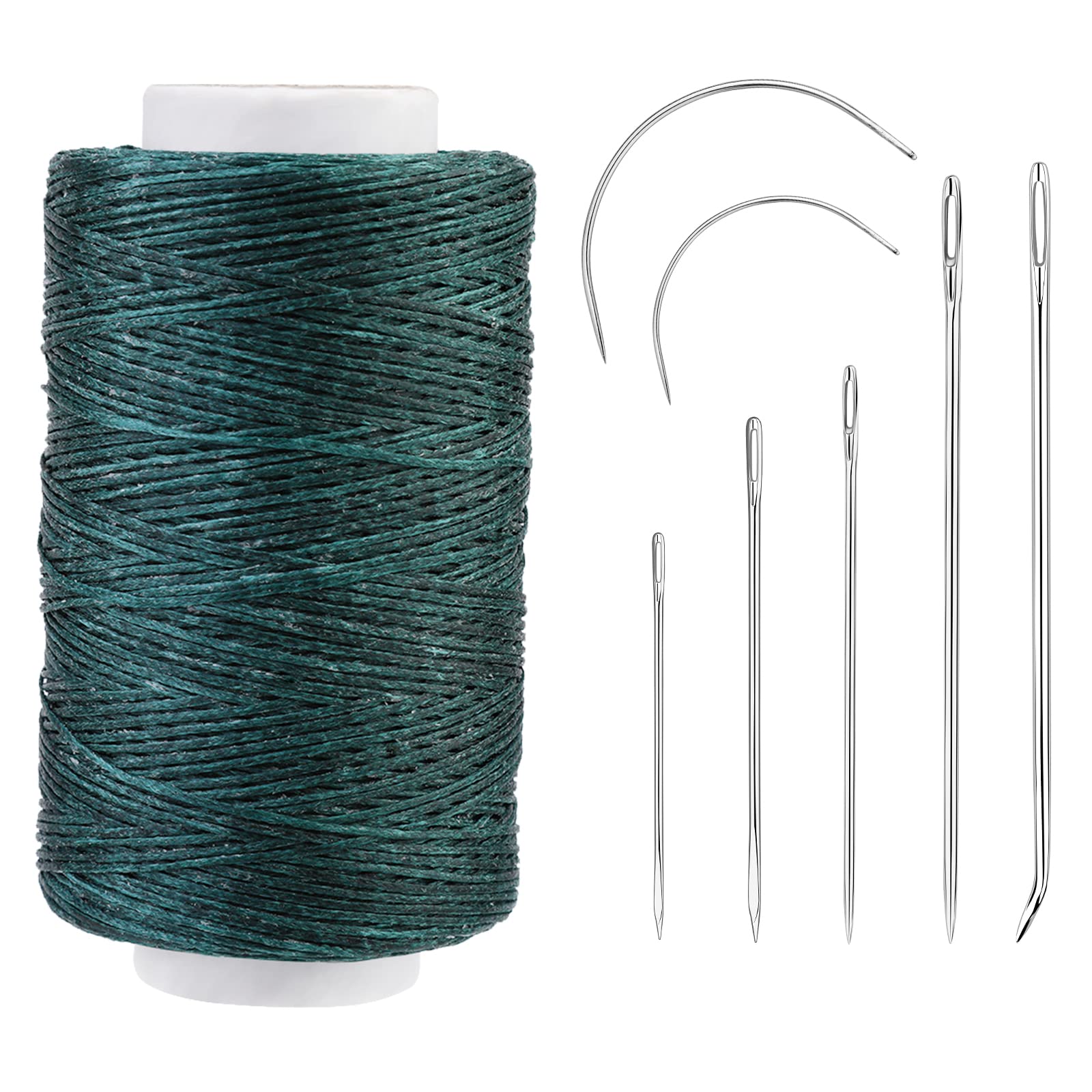 Namner Leather Waxed Thread, 250M Sewing Waxed Cord with Heavy Duty Needles, Upholstery Repair Sewing Kit for Bookbinding, Shoe Repairing, Leather Projects, 150D/Dark Green