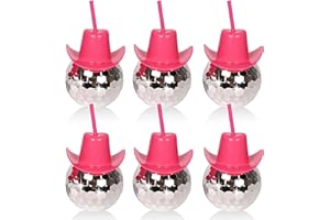 ZHURUININ Disco Ball Pink Cowgirl Hat Cups with Straws Cowboy Western Party Supplies, Let’s Go Girls Single Girl Party Supplies… (Pink, 6Pcs)