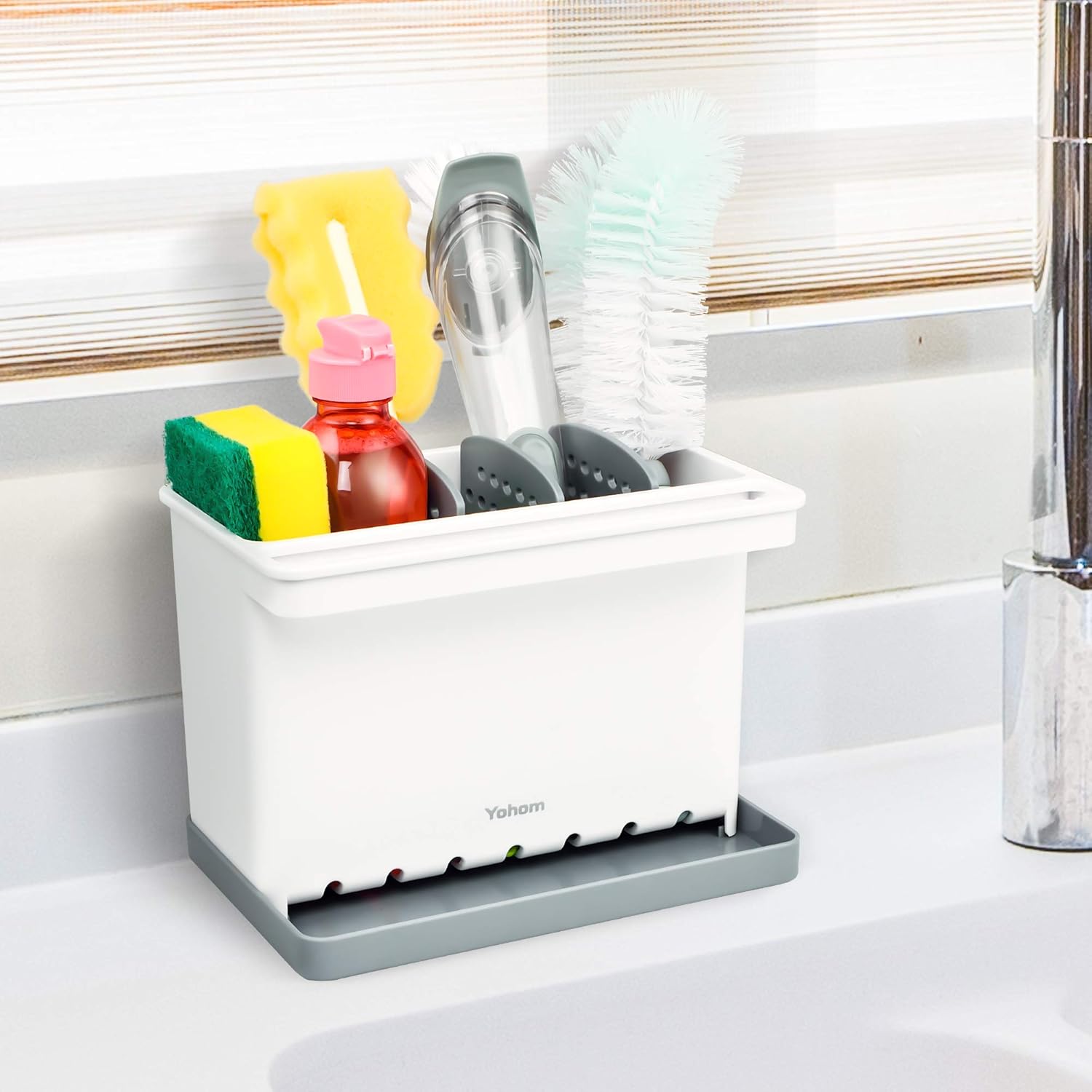 YOHOM Kitchen Sink Caddy Organizer Sponge Dish Brush Holder for Soap