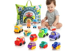 ALASOU 12 PCS Soft Rubber Car Toys for 1 Year Old Boy with Playmat/Storage Bag|1 Year Old Boy Gifts|1st Birthday Gifts for To