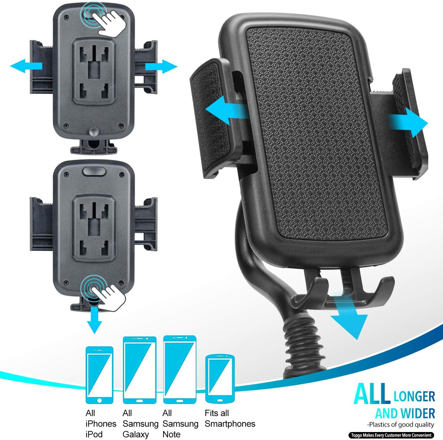 TOPGO [Upgraded] Cup Holder Phone Mount Universal Adjustable Gooseneck