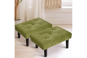 HOUCHICS Small Footstool Ottoman, Soft Velvet Fabric Step Stool with Wood Legs, Wooden Stool, Sofa Footrest Extra Seating for