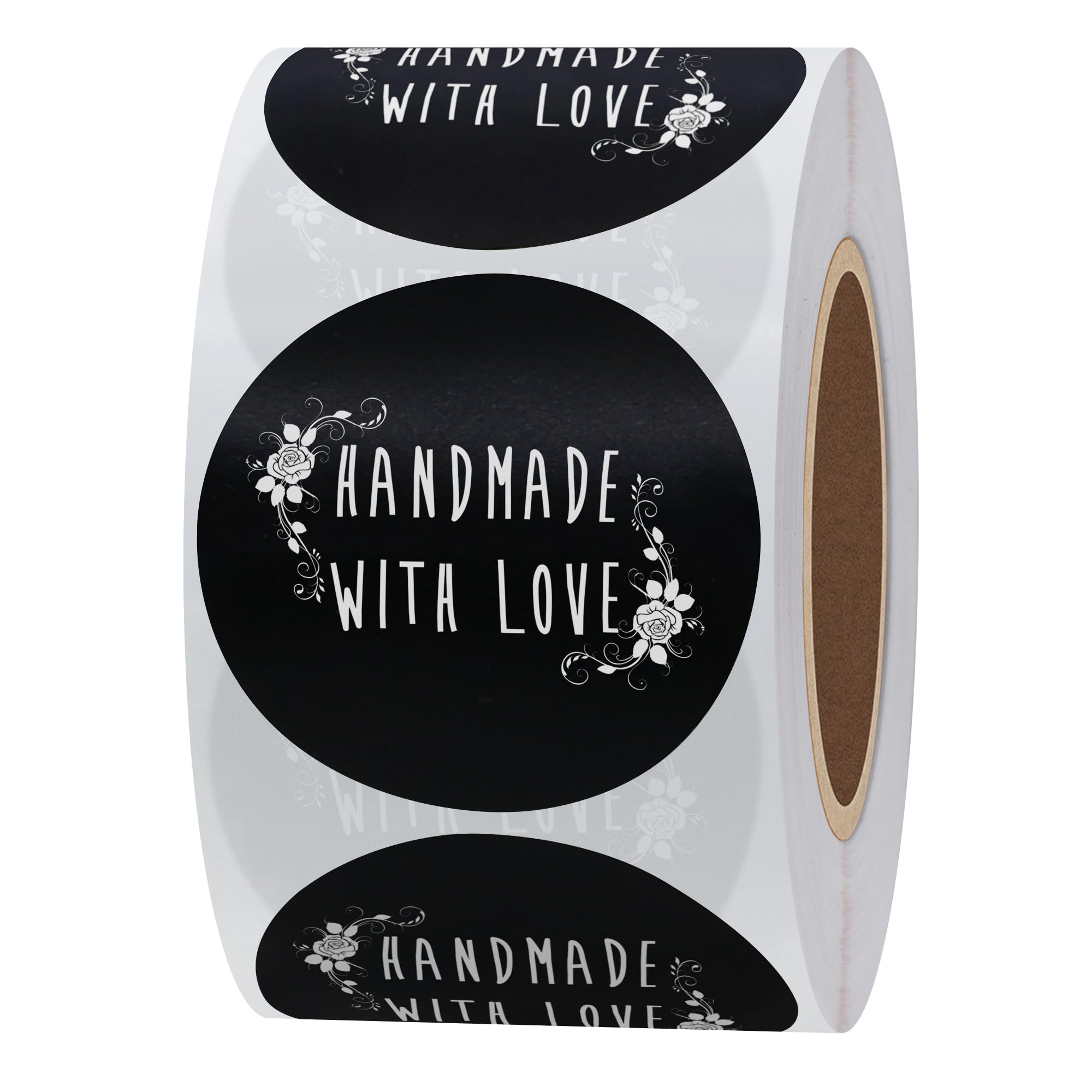 Hylabelest Handmade with Love Stickers 1.5 Inch Round Black Labels for DIY Crafts Total 500 Labels (Type 5)