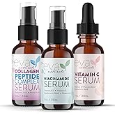 Eva Naturals Firm & Glow Serum Bundle – Vitamin C, Peptide & Niacinamide Serums – Anti-Aging Face Serum Set for Wrinkles, Glow, Pores, Hydration – Collagen Boosting Skin Care Routine