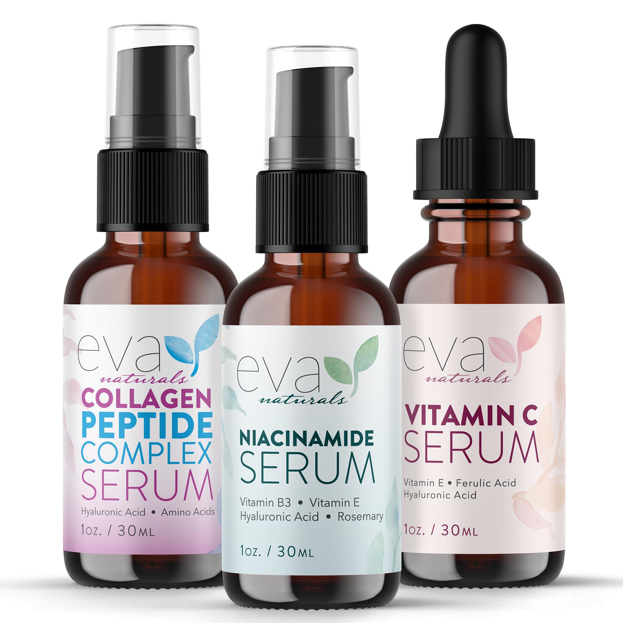 Eva Naturals Firm & Glow Serum Set – Niacinamide 5%, Vitamin C 20% & Peptide Complex – Anti Aging Collagen Booster for Face – Hydrating, Firming & Restoring Skin Care Bundle for Women