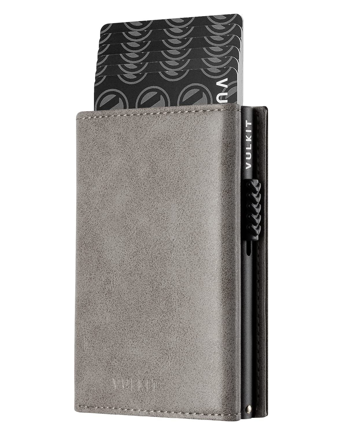 Photo 1 of VULKIT Card Holder Wallet with Coin Pocket Magnetic Closure Pop Up Cards With ID Window Leather Wallet for Cash & Credit Cards, Grey