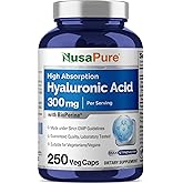 NusaPure Hyaluronic Acid 300mg 250 Veggie Capsules (Non-GMO, Vegan)