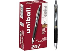 UNI-BALL uniball 207 Retractable Gel Pens, Micro Point (0.5mm), Black, 12 Pack