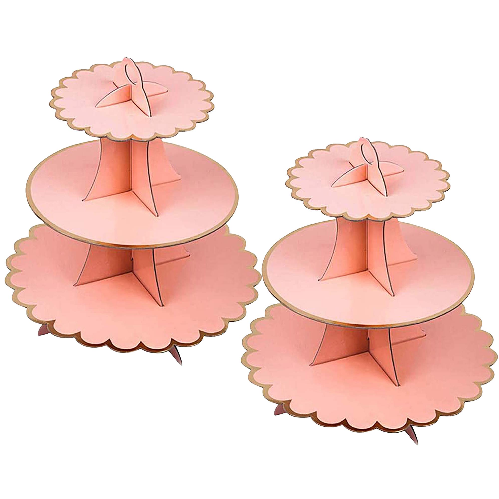 YAVO-EU Cupcake Stand, 2 pack 3 Tier Cardboard Cupcake Stand Cupcake Dessert Holder for Birthday Party, Baby Shower, Wedding and Anniversary (pink)