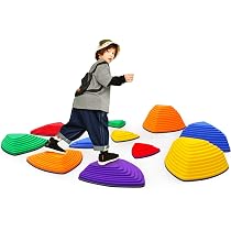 Stepping Stones – 8 Pierres D’Équilibre Antidérapantes – Parcours Moteur Intérieur/Extérieur – Enfants