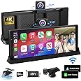 【350° Rotatable Lens】10.26''Wireless Apple CarPlay Screen for Car & 4K Dash Cam Portable Android Auto Car Stereo, Car Audio Receivers 1080P Backup Camera, Bluetooth/GPS Navigation/AirPlay/Googel/Siri