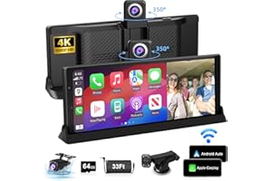 JELKUZ 【350° Rotatable Lens】10.26''Wireless Apple CarPlay Screen for Car & 4K Dash Cam Portable Android Auto Car Stereo, Car Audio Receivers 1080P Backup Camera, Bluetooth/GPS Navigation/AirPlay/Googel/Siri