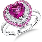 RANDES Heart Rings for Women 925 Sterling Silver Promise Ring 3-Layers Created Gemstone Wedding Engagement Rings for Women Size 6 to 10
