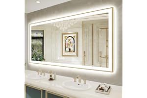 YEELAIT 72x36 Inch LED Bathroom Mirror with Lights (Front Lit and Backlit) Gold Framed Lighted Vanity Mirror for Bathroom Wall Dimmable Anti-Fog Memory Tempered Glass Horizontal/Vertical
