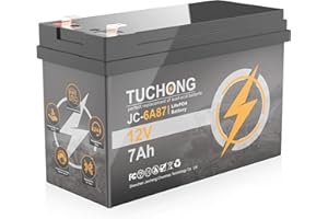 TUCHONG Lithium Battery, Upgrade 12V 7Ah LiFePO4 Battery, Up to 5000+ Cycle Times and 10-Year Lifetime, Rechargeable Fast Charging Ideal for Small UPS, Solar Power, Fish Finder, and Speaker (12V 7AH)
