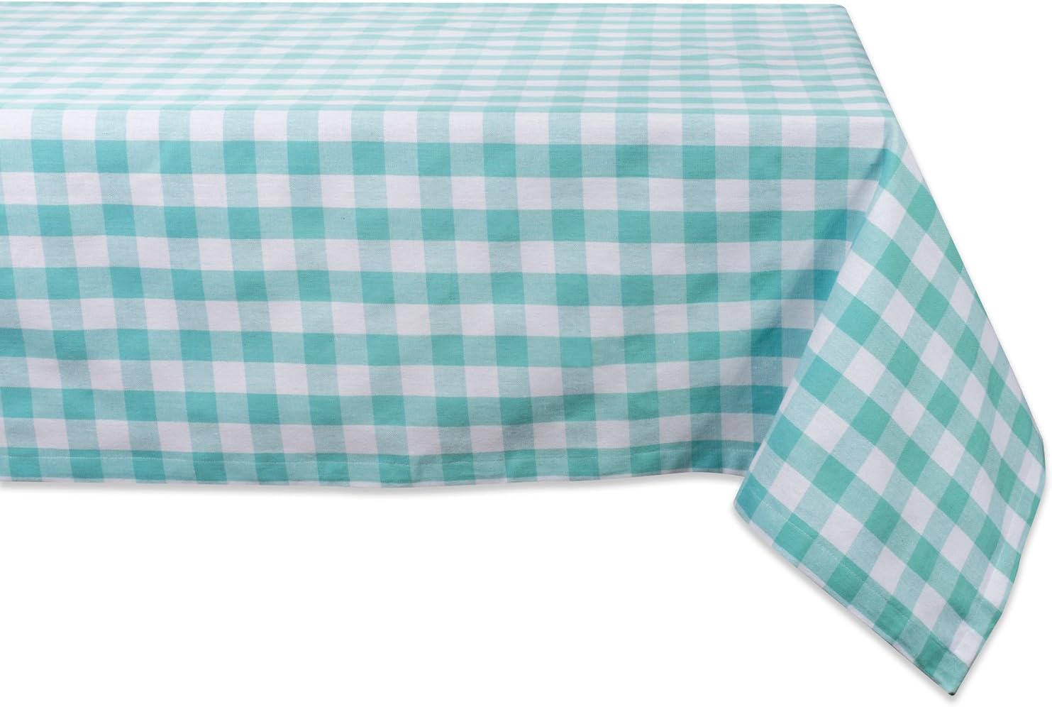 DII 100% Cotton, Machine Washable, Dinner, Summer & Picnic Tablecloth, 52 x 52", Aqua & White Check, Seats 4 People