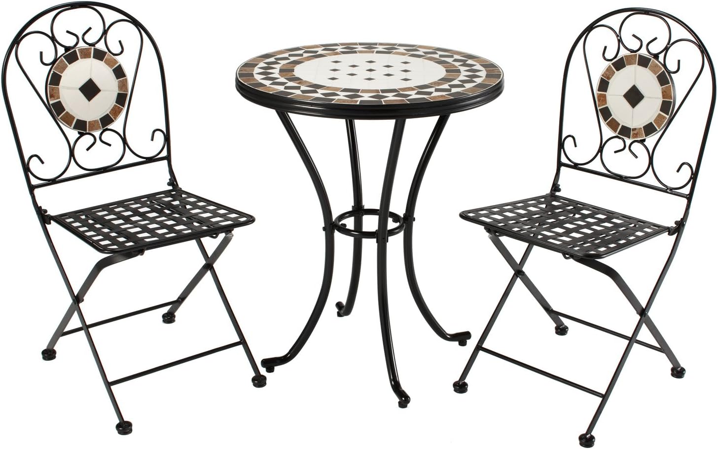 Humber Imports "Rimini 3 Piece Mosaic Tile & Powder Coated Steel Outdoor Patio Garden Table & Chair Set.