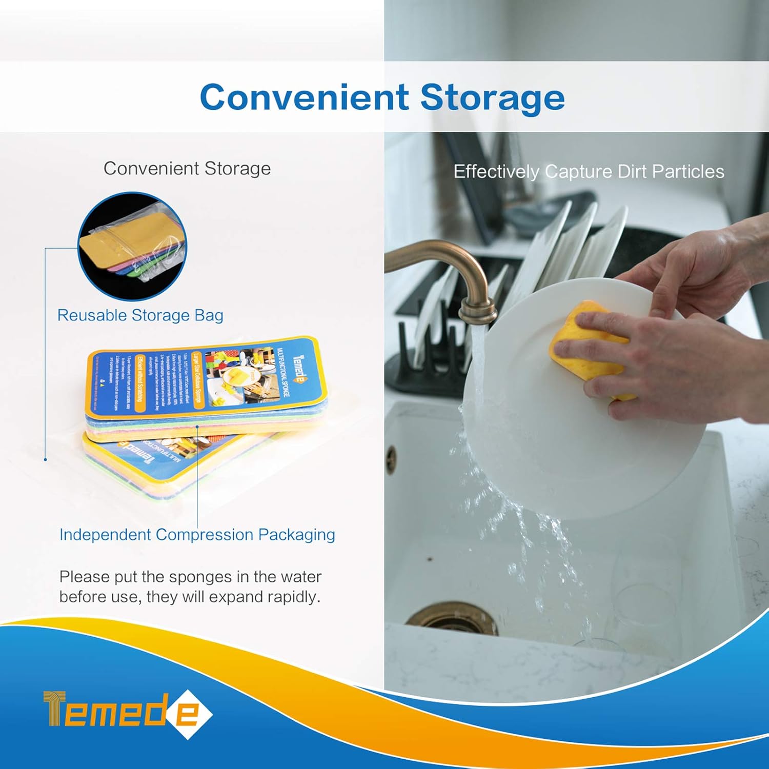 Temede Sponges for Dishes, Large Cellulose Kitchen Sponge, 3.5cm Thick Heavy Duty Scrub Sponges for Cleaning, Non-Scratch Dish Scrubber Natural Sponge for Household Cleaning, Cookware, Bathroom, 5pcs: Kitchen & Dining