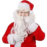 MUPUL Santa 5-Piece Adult Costume Accessory Set with Wig & Beard, Wig Cap, White Gloves and Gold-Rimmed Glasses | Adjustable Santa Wig Beard Kit for Christmas Parties, Holiday Events & Festive Cosplay