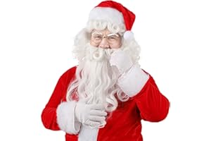 MUPUL Santa 5-Piece Adult Costume Accessory Set with Wig & Beard, Wig Cap, White Gloves and Gold-Rimmed Glasses | Adjustable Santa Wig Beard Kit for Christmas Parties, Holiday Events & Festive Cosplay