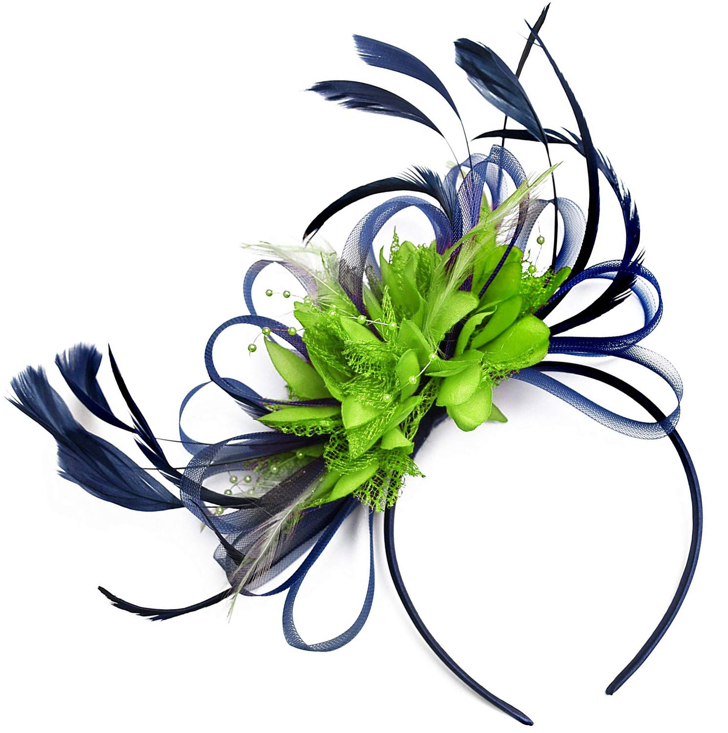 Caprilite Navy and Green Fascinator Lime Hair Headband Wedding Royal Ascot Races