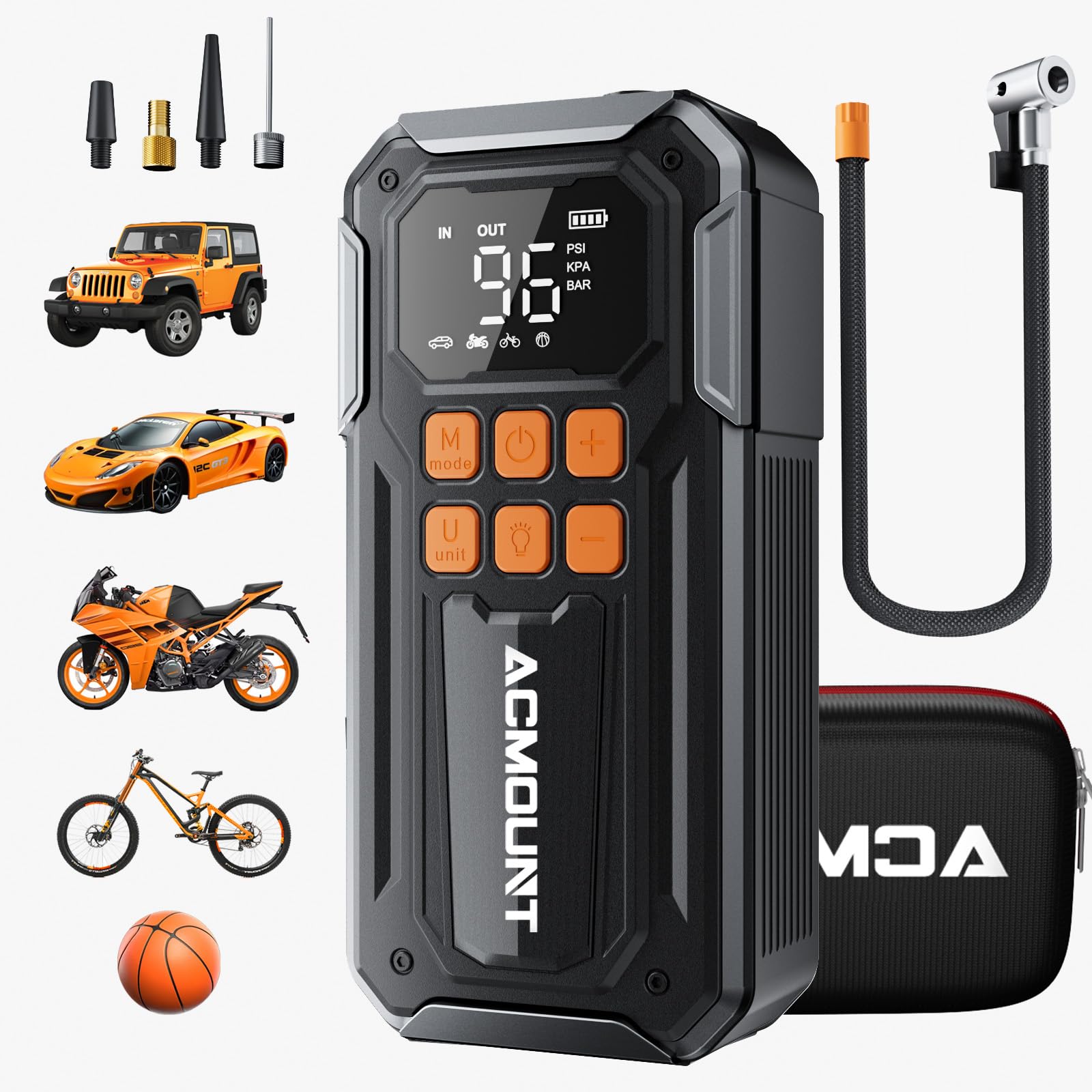 Photo 1 of Acmount C30 Tire Inflator Portable Air Compressor - 160PSI 30L/min Airflow Cordless Air Pump, 10000mAh Power Battery for Charge, Digital Pressure Gauge Tire Detection, LED Light for Car/Bike/Camping