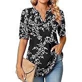 Anyally Womens Summer/Spring Puff Short Sleeve Tops Dressy Casual V-Neck T-Shirts Cute Blouse for Work