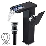 Black Bathroom Faucet Vessel Waterfall Open Spout