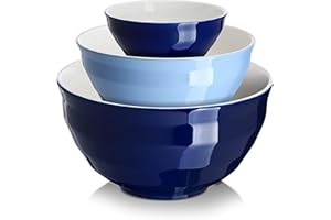 DOWAN Mixing bowls, 4.25/2/0.5 Qt Ceramic Mixing Bowls for Kitchen, Large Salad Serving Bowls, Nesting Mixing Bowls Set, Microwave Safe, Blue